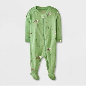 NEW Peanuts Snoopy Cozy Green Baby Footed Onesie and hat set